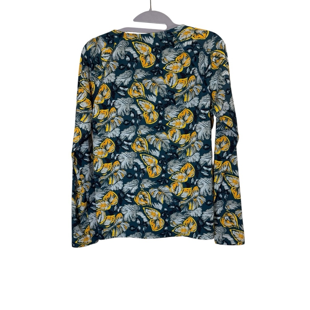 Garnet Hill Dark Teal Gold Floral Long Sleeve 1/4 Zip Swim Top sz M - Picture 2 of 8